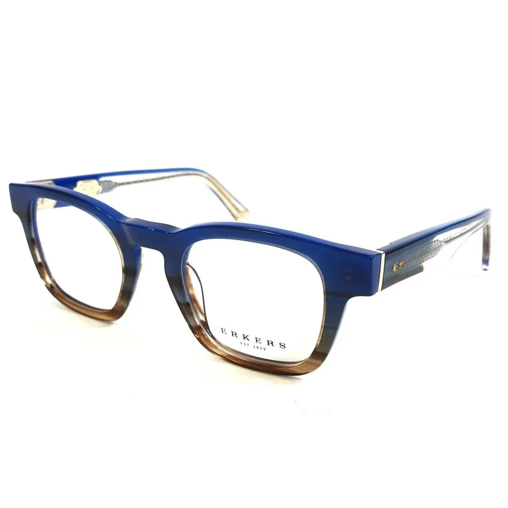Erkers Eyeglasses Frames PAULOS BLUE Brown Stripe Square Full Rim 47-24-150